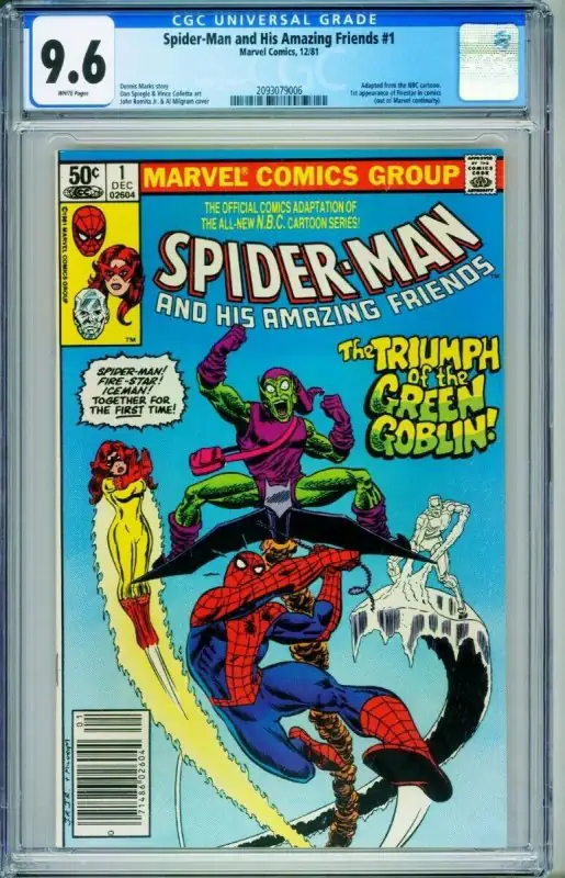 Spider-Man and his Amazing Friends #1 (Marvel Comics, 1980), CGC 9.6 graded comic book, Universal Blue label — front cover in its holder