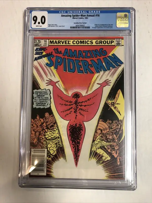 Spider-Man Annual #16 (Marvel Comics, 1982), CGC 9.0 graded comic book, Universal Blue label — front cover in its holder