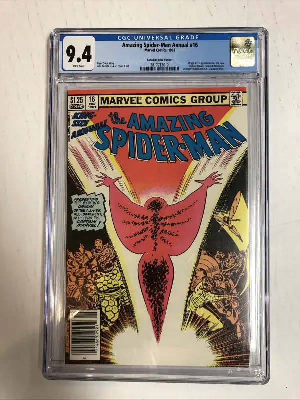 Spider-Man Annual #16 (Marvel Comics, 1982), CGC 9.4 graded comic book, Universal Blue label — front cover in its holder