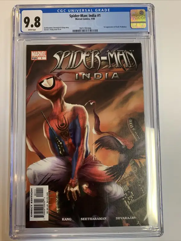 Spider-Man India #1 (Marvel Comics, 2005), CGC 9.8 graded comic book, Universal Blue label — front cover in its holder