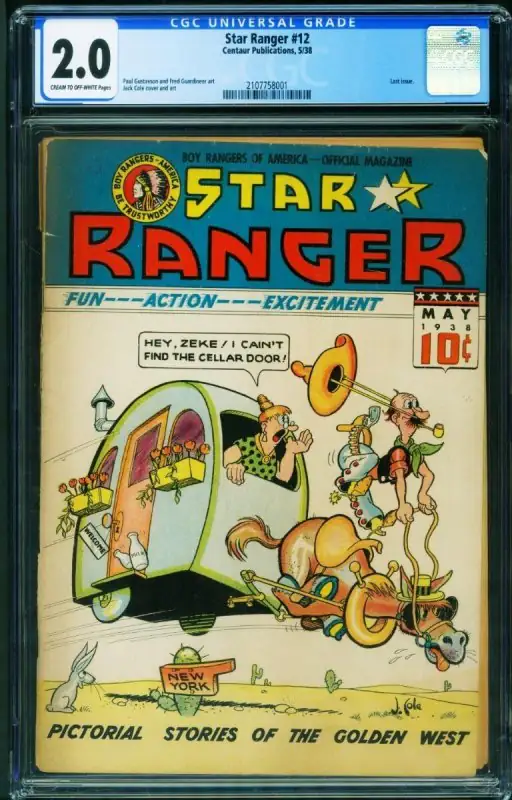 Star Ranger #12 (Centaur Publications, 1938), CGC 2.0 graded comic book, Universal Blue label — front cover in its holder