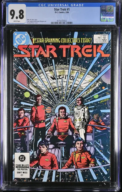 Star Trek #1 (DC Comics, 1984), CGC 9.8 graded comic book, Universal Blue label — front cover in its holder
