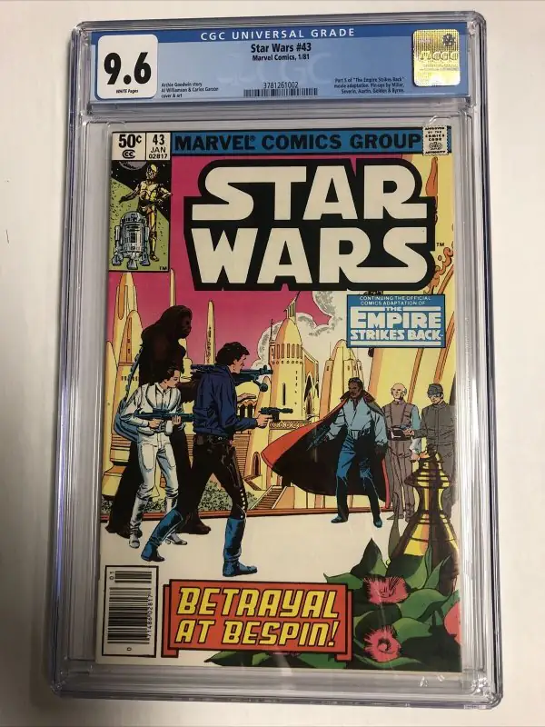 Star Wars #43 (Marvel Comics, 1981), CGC 9.6 graded comic book, Universal Blue label — front cover in its holder
