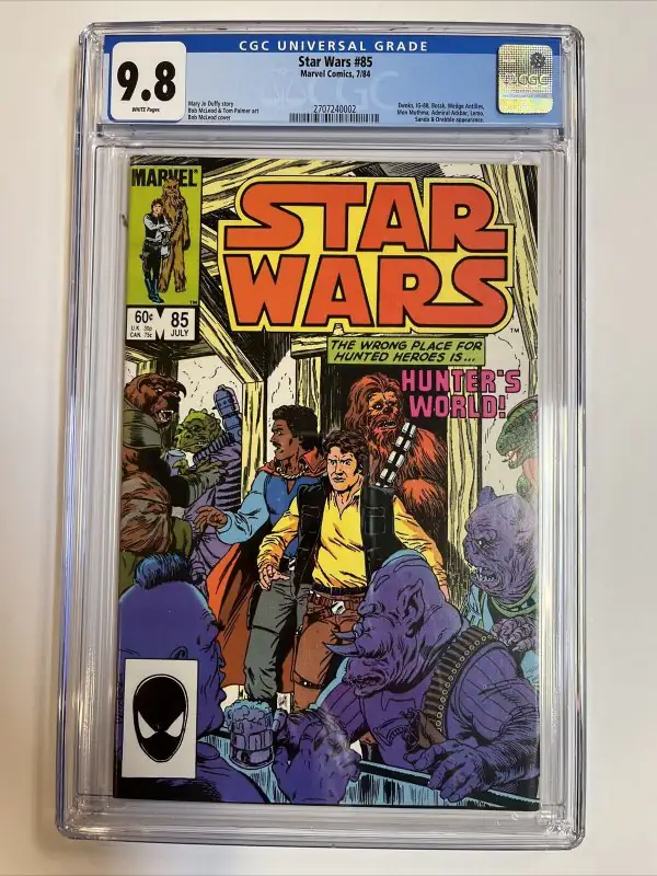 Star Wars #85 (Marvel Comics, 1984), CGC 9.8 graded comic book, Universal Blue label — front cover in its holder