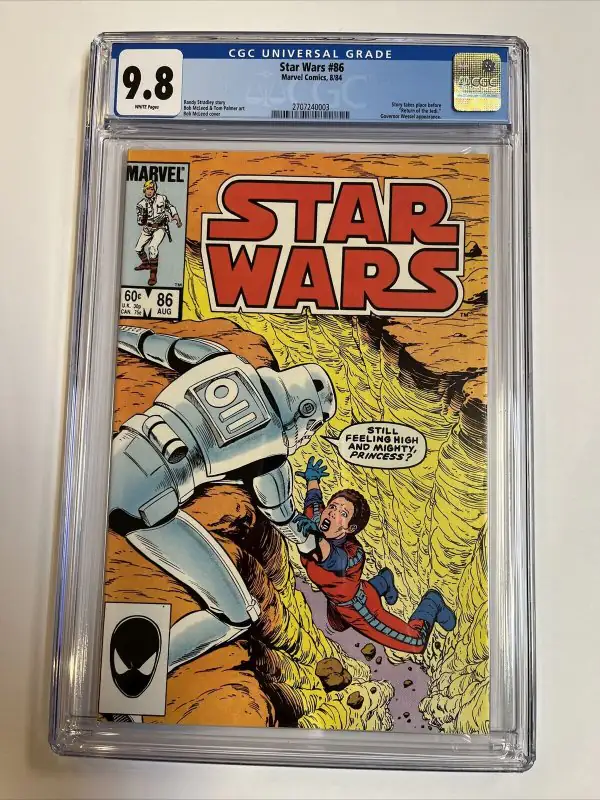 Star Wars #86 (Marvel Comics, 1984), CGC 9.8 graded comic book, Universal Blue label — front cover in its holder