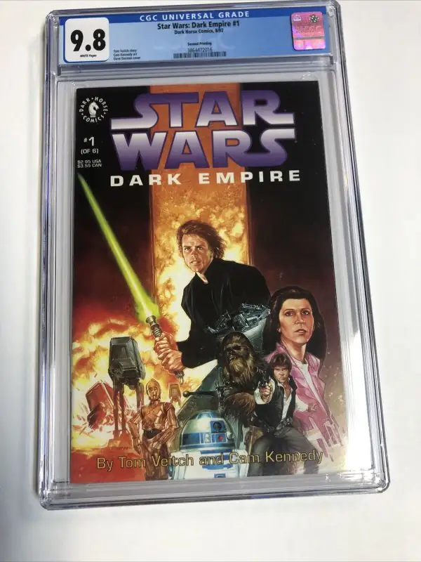Star Wars Dark Empire #1 (Dark Horse Comics, 1991), CGC 9.8 graded comic book, Universal Blue label — front cover in its holder