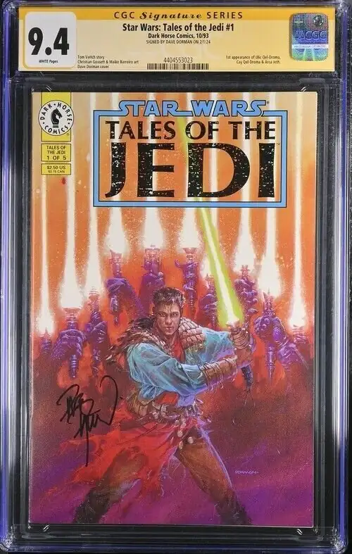 Star Wars: Tales of the Jedi #1 (Dark Horse Comics, 1993), CGC 9.4 graded comic book, Signature Series label — front cover in its holder