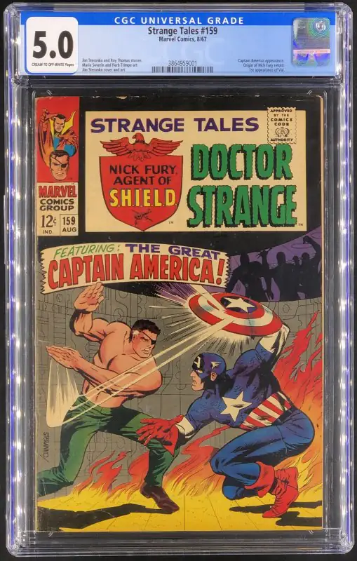 Strange Tales #159 (Marvel Comics, 1967), CGC 5.0 graded comic book, Universal Blue label — front cover in its holder