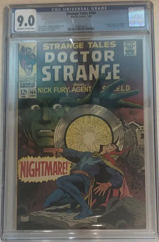 Strange Tales #164 (Marvel Comics, 1968), CGC 9.0 graded comic book, Universal Blue label — front cover in its holder