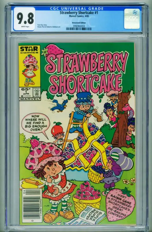 Strawberry Shortcake #1 (Marvel Comics, 1985), CGC 9.8 graded comic book, Universal Blue label — front cover in its holder