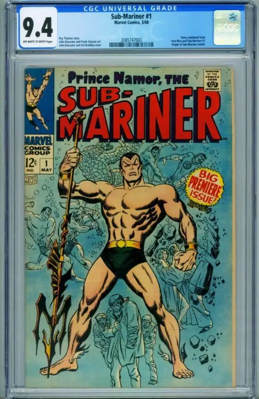 Sub-Mariner #1 (Marvel Comics, 1967), CGC 9.4 graded comic book, Universal Blue label — front cover in its holder