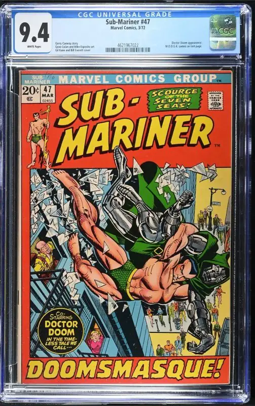 Sub-Mariner #47 (Marvel Comics, 1972), CGC 9.4 graded comic book, Universal Blue label — front cover in its holder