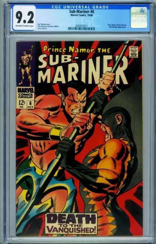 Sub-Mariner #6 (Marvel Comics, 1968), CGC 9.2 graded comic book, Universal Blue label — front cover in its holder