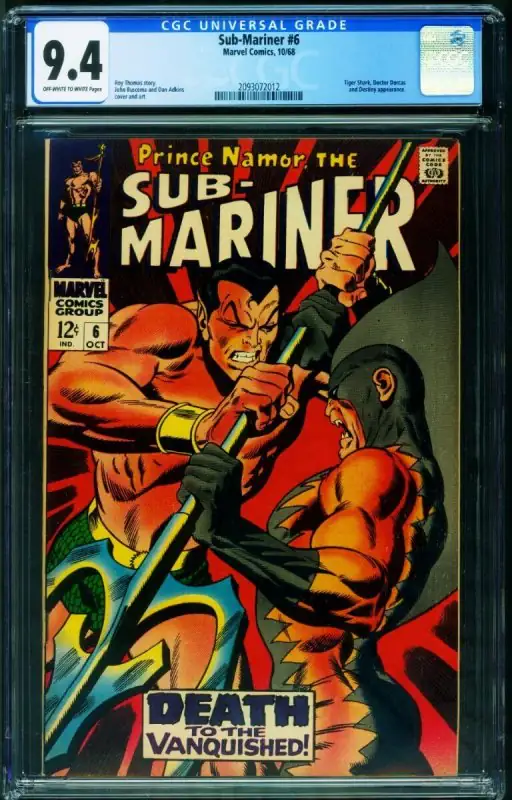 Sub-Mariner #6 (Marvel Comics, 1968), CGC 9.4 graded comic book, Universal Blue label — front cover in its holder