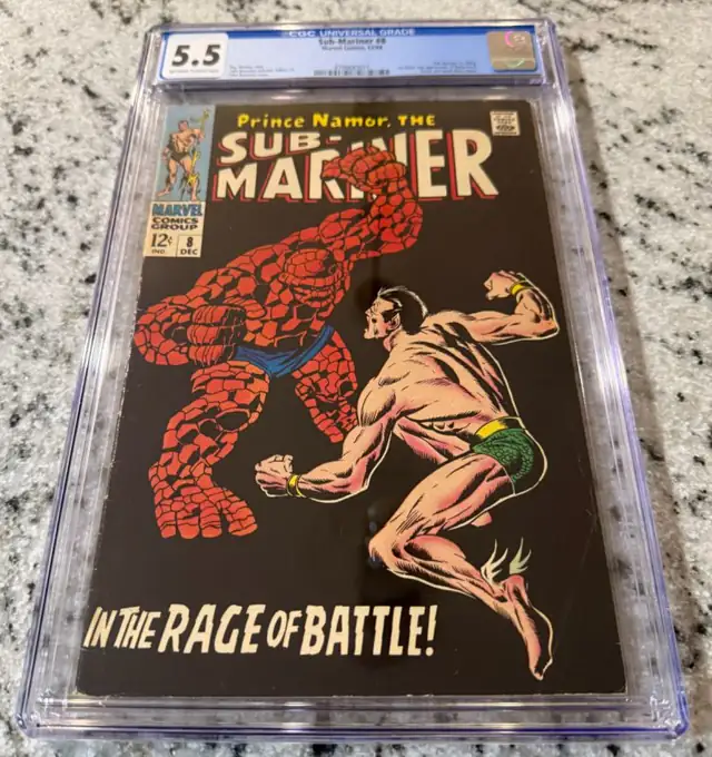 Sub-Mariner #8 (Marvel Comics, 1968), CGC 5.5 graded comic book, Universal Blue label — front cover in its holder