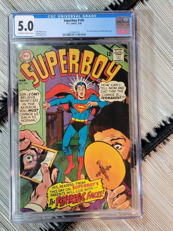 Superboy #145 (DC Comics, 1968), CGC 5.0 graded comic book, Universal Blue label — front cover in its holder