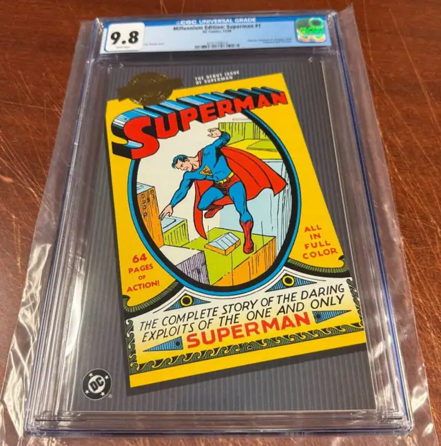 Superman #1 (DC Comics, 2000), CGC 9.8 graded comic book, Universal Blue label — front cover in its holder