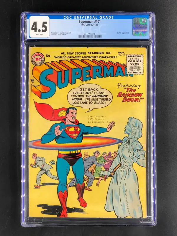 Superman #101 (DC Comics, 1955), CGC 4.5 graded comic book, Universal Blue label — front cover in its holder