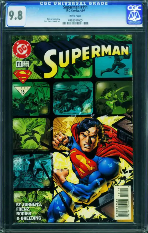 Superman #111 (DC Comics, 1996), CGC 9.8 graded comic book, Universal Blue label — front cover in its holder
