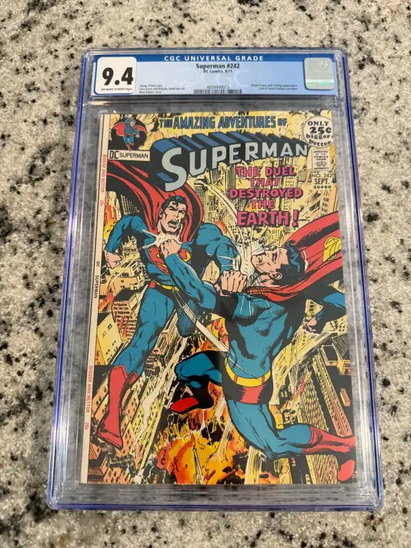 Superman #242 (DC Comics, 1971), CGC 9.4 graded comic book, Universal Blue label — front cover in its holder