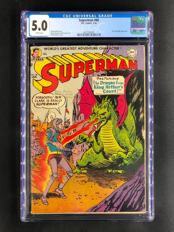 Superman #86 (DC Comics, 1954), CGC 5.0 graded comic book, Universal Blue label — front cover in its holder