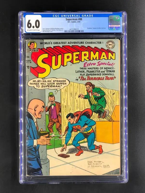 Superman #88 (DC Comics, 1954), CGC 6.0 graded comic book, Universal Blue label — front cover in its holder