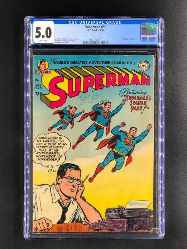 Superman #90 (DC Comics, 1954), CGC 5.0 graded comic book, Universal Blue label — front cover in its holder