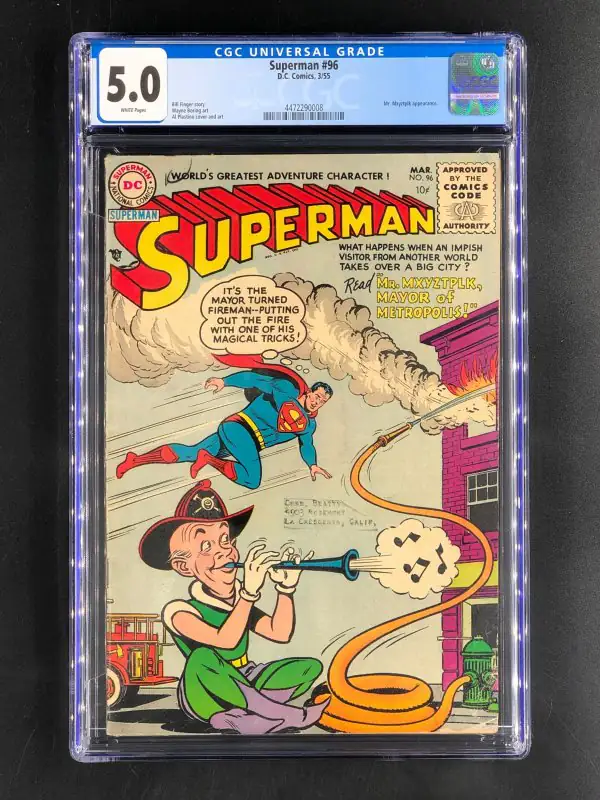 Superman #96 (DC Comics, 1955), CGC 5.0 graded comic book, Universal Blue label — front cover in its holder