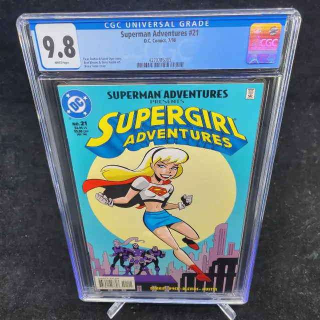 Superman Adventures #21 (DC Comics, 1998), CGC 9.8 graded comic book, Universal Blue label — front cover in its holder