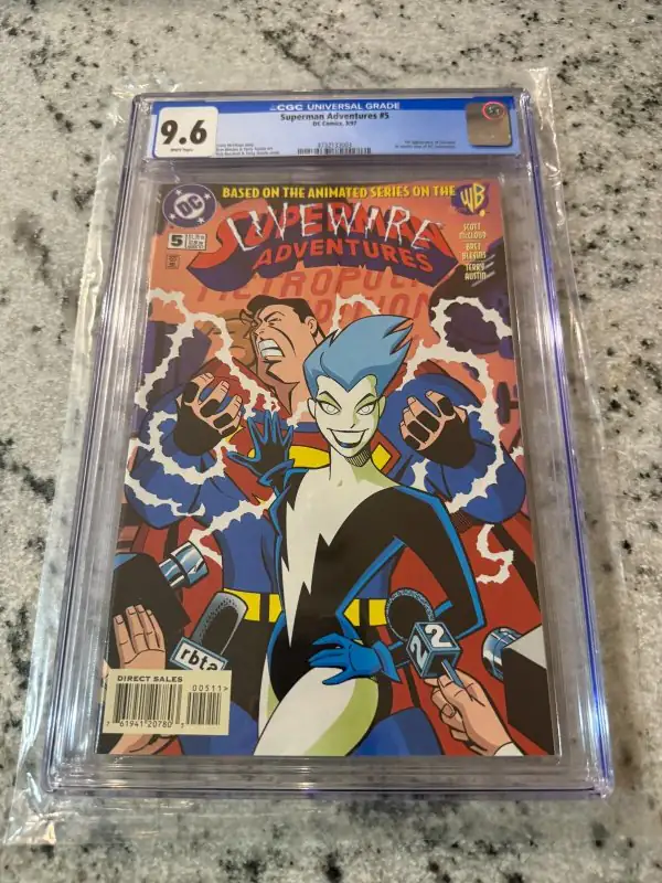 Superman Adventures #5 (DC Comics, 1997), CGC 9.6 graded comic book, Universal Blue label — front cover in its holder