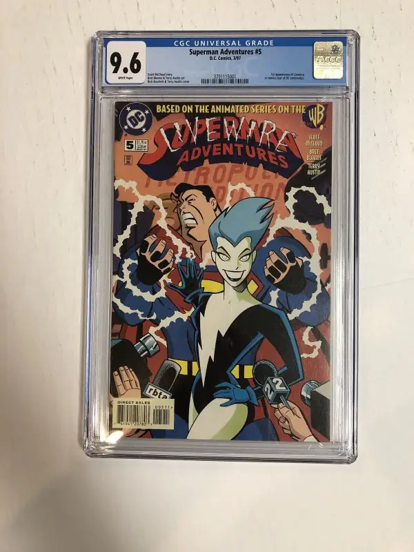 Superman Adventures #5 (DC Comics, 1997), CGC 9.6 graded comic book, Universal Blue label — front cover in its holder