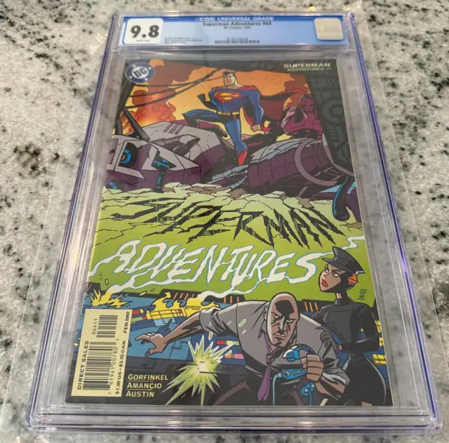 Superman Adventures #64 (DC Comics, 2002), CGC 9.8 graded comic book, Universal Blue label — front cover in its holder