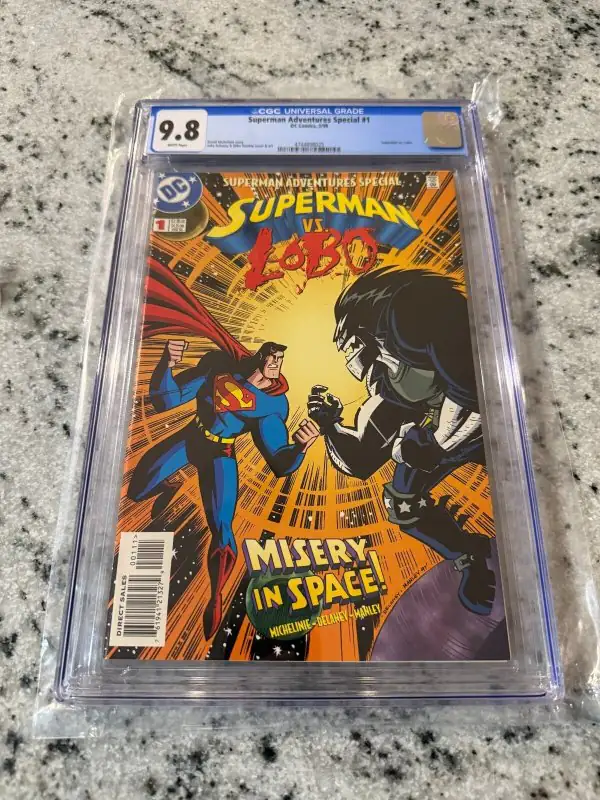 Superman Adventures Special #1 (DC Comics, 1998), CGC 9.8 graded comic book, Universal Blue label — front cover in its holder