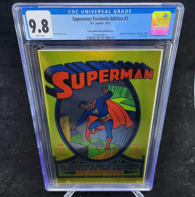 Superman: Facsimile Edition #1 (DC Comics, 2022), CGC 9.8 graded comic book, Universal Blue label — front cover in its holder
