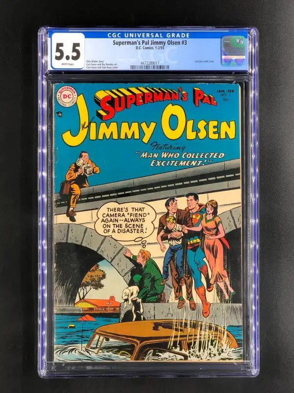 Superman's Pal Jimmy Olsen #3 (DC Comics, 1955), CGC 5.5 graded comic book, Universal Blue label — front cover in its holder
