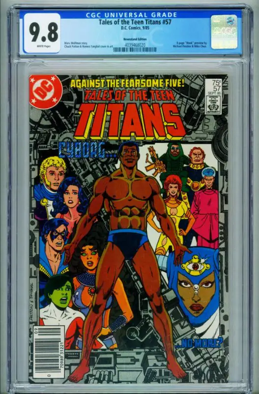 Tales of the Teen Titans #57 (DC Comics, 1985), CGC 9.8 graded comic book, Universal Blue label — front cover in its holder