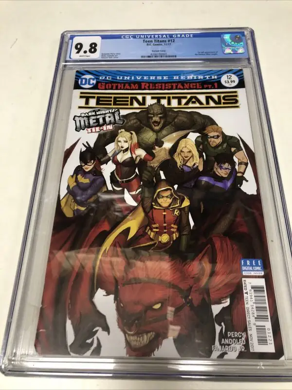 Teen Titans #12 (DC Comics, 2017), CGC 9.8 graded comic book, Universal Blue label — front cover in its holder
