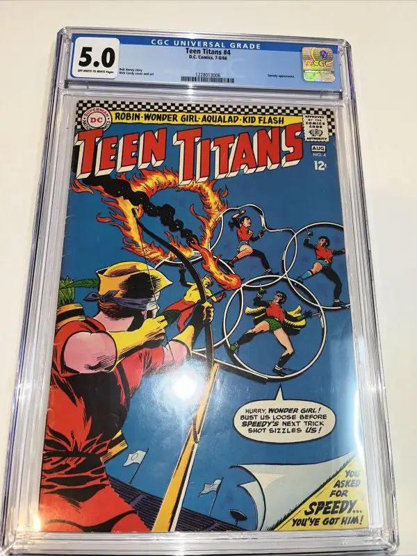 Teen Titans #4 (DC Comics, 1966), CGC 5.0 graded comic book, Universal Blue label — front cover in its holder