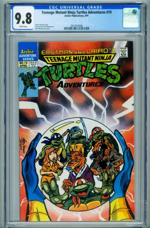 Teenage Mutant Ninja Turtles #19 (Mirage Studios, 1991), CGC 9.8 graded comic book, Universal Blue label — front cover in its holder