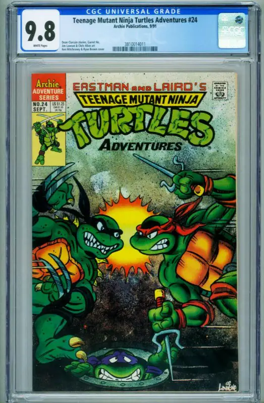 Teenage Mutant Ninja Turtles #24 (Mirage Studios, 1991), CGC 9.8 graded comic book, Universal Blue label — front cover in its holder