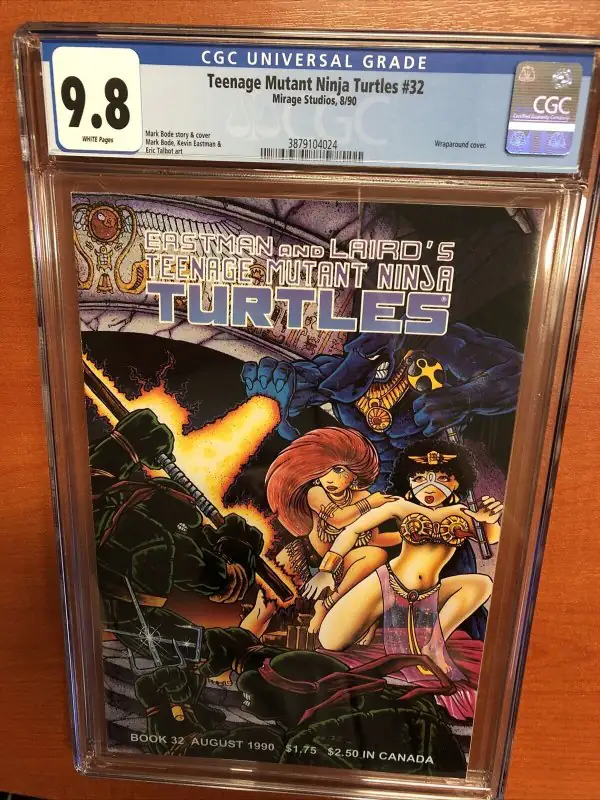 Teenage Mutant Ninja Turtles #32 (Mirage Studios, 1990), CGC 9.8 graded comic book, Universal Blue label — front cover in its holder