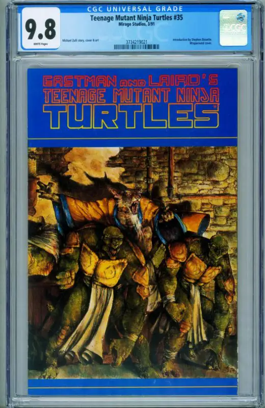 Teenage Mutant Ninja Turtles #35 (Mirage Studios, 1991), CGC 9.8 graded comic book, Universal Blue label — front cover in its holder