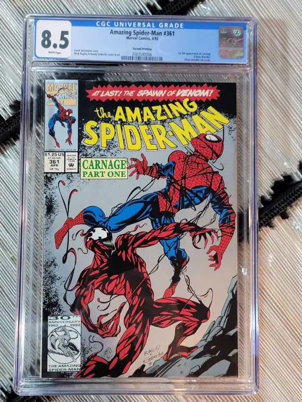 The Amazing Spider-Man #361 (Marvel Comics, 1992), CGC 8.5 graded comic book, Universal Blue label — front cover in its holder