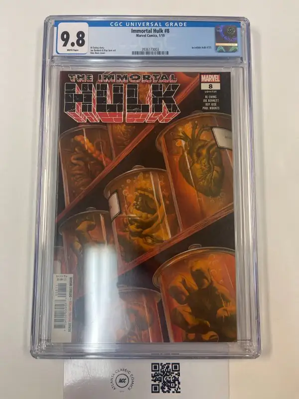 The Immortal Hulk #8 (Marvel Comics, 2019), CGC 9.8 graded comic book, Universal Blue label — front cover in its holder