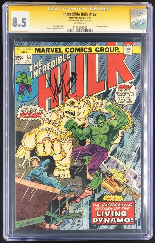 The Incredible Hulk #183 (Marvel Comics, 1975), CGC 8.5 graded comic book, Signature Series label — front cover in its holder