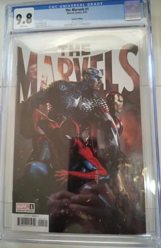 The Marvels #1 (Marvel Comics, 2021), CGC 9.8 graded comic book, Universal Blue label — front cover in its holder
