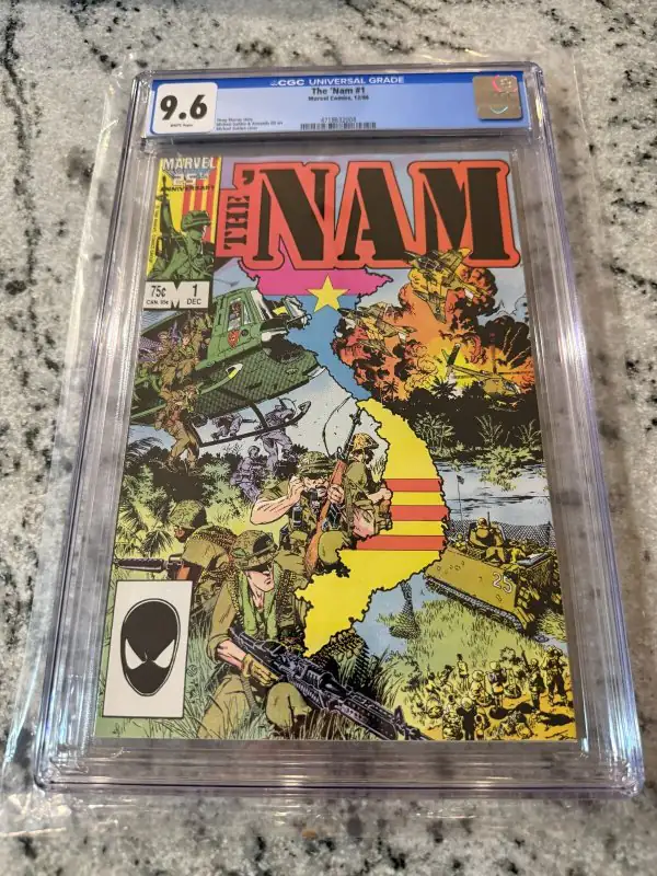 The 'Nam #1 (Marvel Comics, 1986), CGC 9.6 graded comic book, Universal Blue label — front cover in its holder