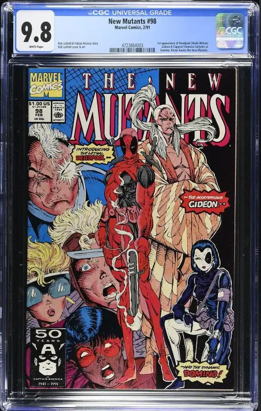 The New Mutants #98 (Marvel Comics, 1991), CGC 9.8 graded comic book, Universal Blue label — front cover in its holder