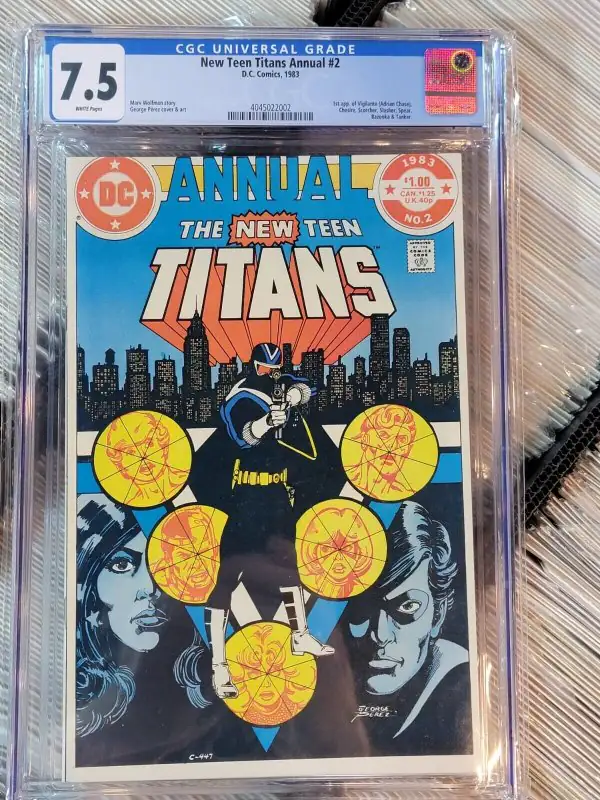 The New Teen Titans Annual #2 (DC Comics, 1983), CGC 7.5 graded comic book, Universal Blue label — front cover in its holder