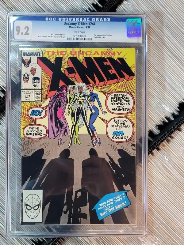 The Uncanny X-Men #244 (Marvel Comics, 1989), CGC 9.2 graded comic book, Universal Blue label — front cover in its holder